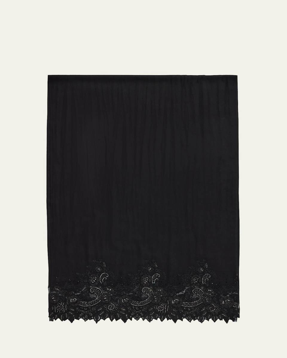 Zari Paisley Floral-Trim Cashmere Scarf